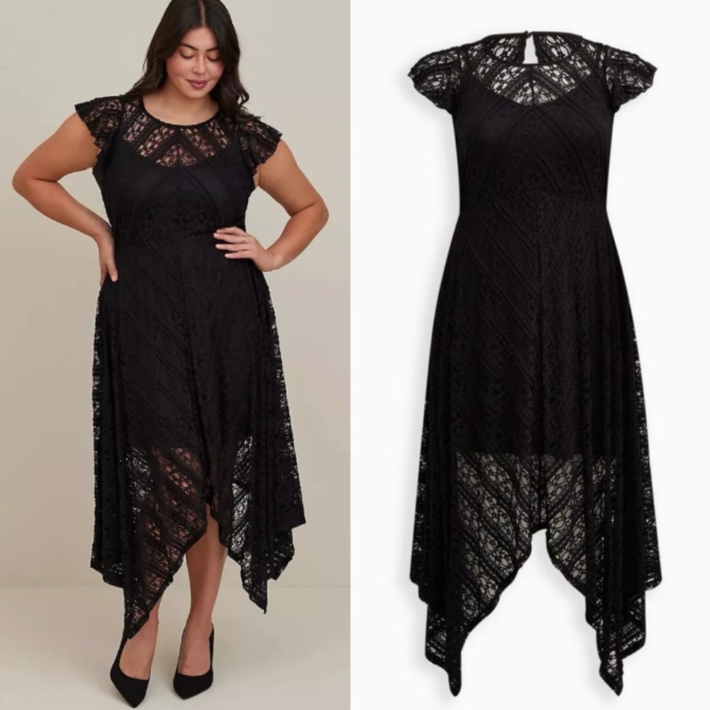 TORRID High Neck Handkerchief Midi Dress - Lace Black